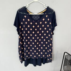 Maurices Dark Blue Short Sleeve Top Women's Plus Size 3X Open Knit Yoke